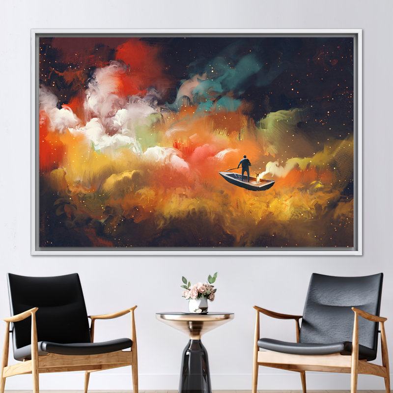 Art mural moderne et abstrait, impression sur toile, nuage, rêve coloré, H 37 po x l 61 po, Cadre flottant blanc