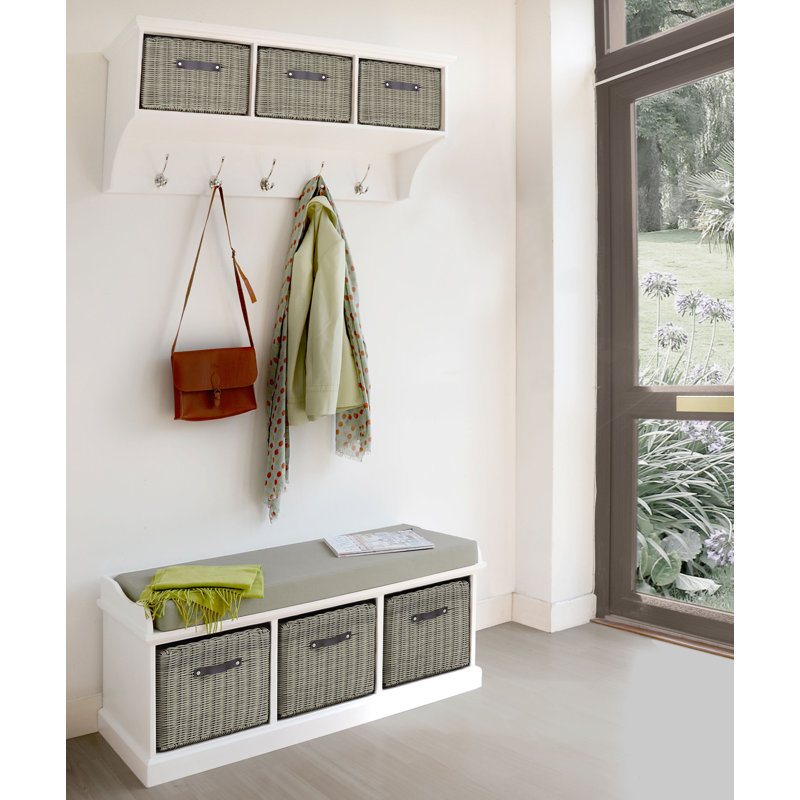Anjou Upholstered Storage Bench, White/Grey