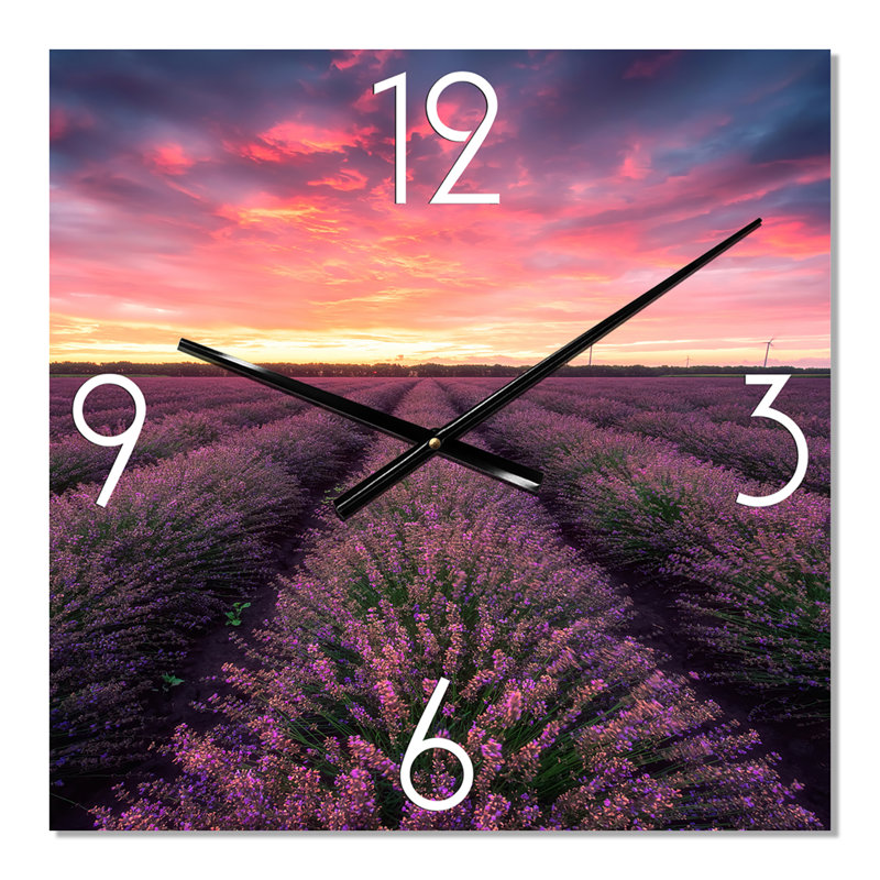 Lever de soleil et nuages dramatiques sur un champ de lavande - horloge murale, Grand