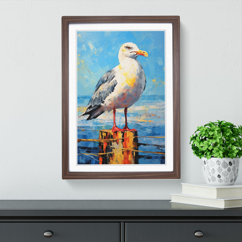 Seagull Expressionism - Single Picture Frame Print on Wood, Walnut, 64cm H x 46cm W x 2cm D