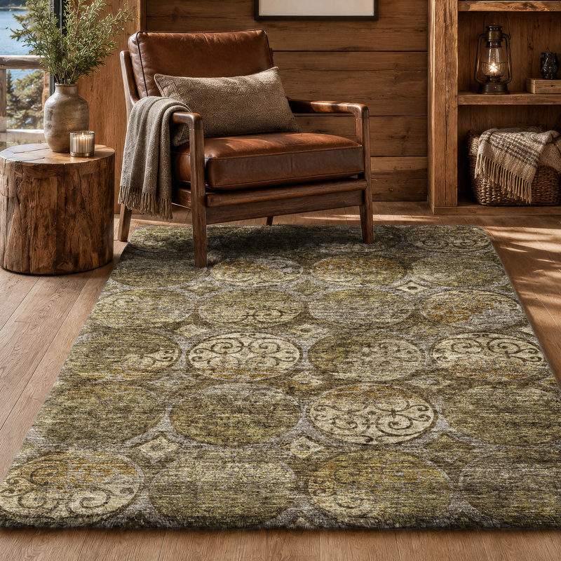 Tapis Dream Shag ADS738 à cercles, lavable à la machine de qualité supérieure, Brown, 9' x 12'