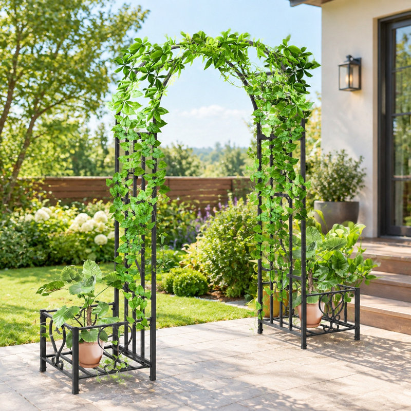Arche de jardin en acier Outsunny de 2 mètres avec jardinières pour plantes grimpantes, mariages et événements en plein air