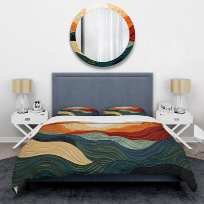 Yellow Orange Lyrical Abstraction Lyrical Sunset II - Abstract Polyester Duvet Cover Set