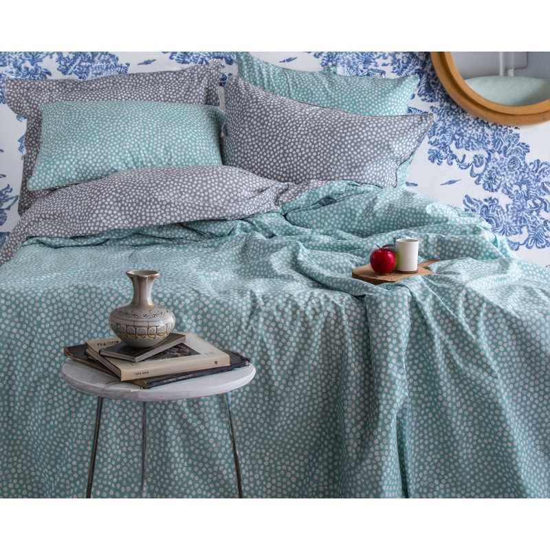 Cotton Duvet Cover with Pillowcases Included, Double - 2 Standard Pillowcases, Blue, Polka Dots