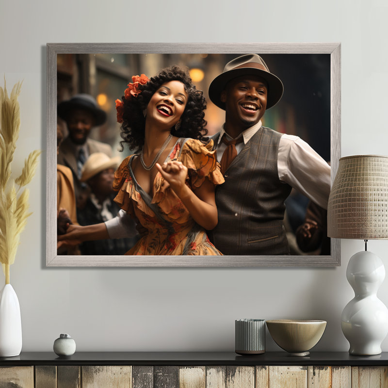 Jazz Harlem Renaissance II - reproduction sur toile, H 16 po x l 32 po x P 1 po, Cadre simple argenté