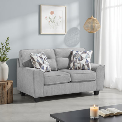 Junie 61" Modern & Contemporary Chenille Loveseat with Reversible Cushions, 2 Decorative Pillows & High-Density Pocket Coil Seating