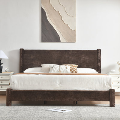 Upholstered Platform Bed, Coffee, King