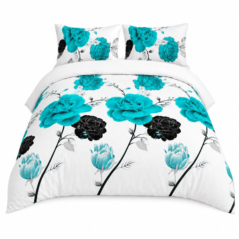 Microfiber Floral Duvet Cover Set, Single Duvet Cover + 2 Additional Pieces