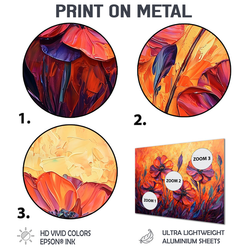 Coucher de soleil «Violets In The Horizon II», art mural floral en métal, H 16 po x l 32 po x P 0,84 po