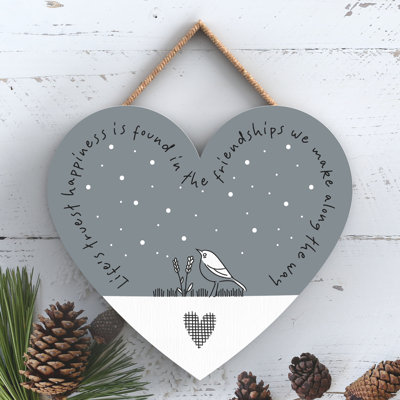Friendships True Happiness Heart Wooden Plaque Wall Décor