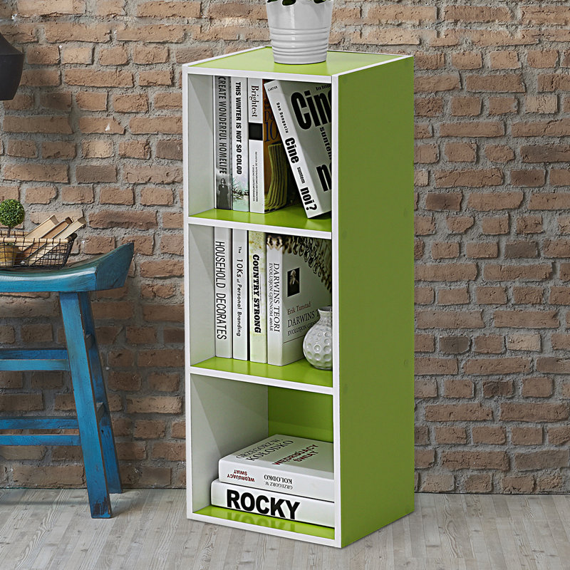 Bessan Bookcase, (3 Shelves) 32" H x 12" W x 9" D, White/Green