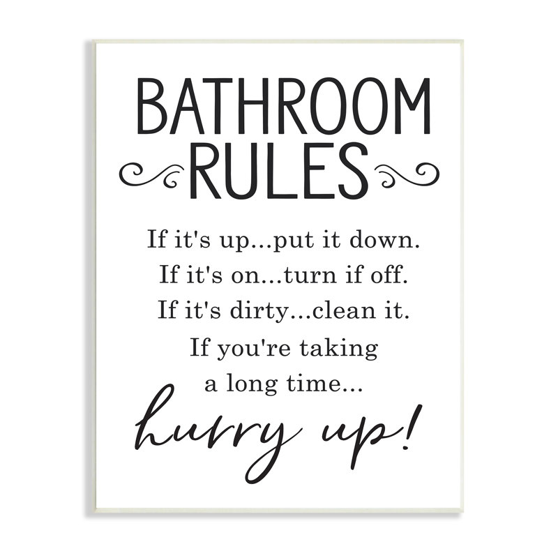 «Minimal Bathroom Rules Sign Hurry up Humor», art textuel, H 19 po x l 13 po x P 0,5 po, Plaque murale