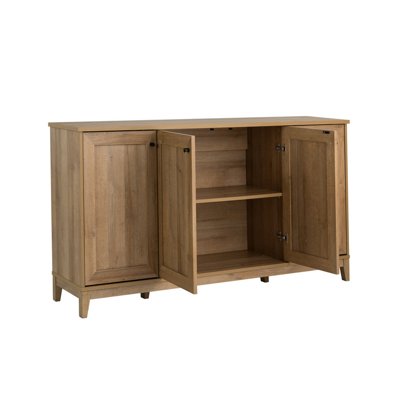 Oak 4-Door Shaker Style Storage Cabinet with Adjustable Shelving