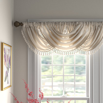 Elena Faux Silk Waterfall Embellished 38'' W Single Window Valance