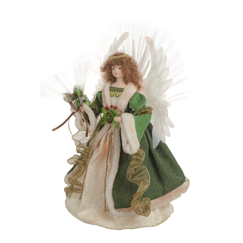 18'' Handmade Fabric Lighted Tree Topper, Green