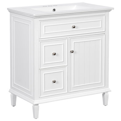 Bathroom Vanity With Sink, Bathroom Vanity Cabinet With One Flip Drawer And Two Drawers, Adjustable Shelf, Solid Wood And MDF