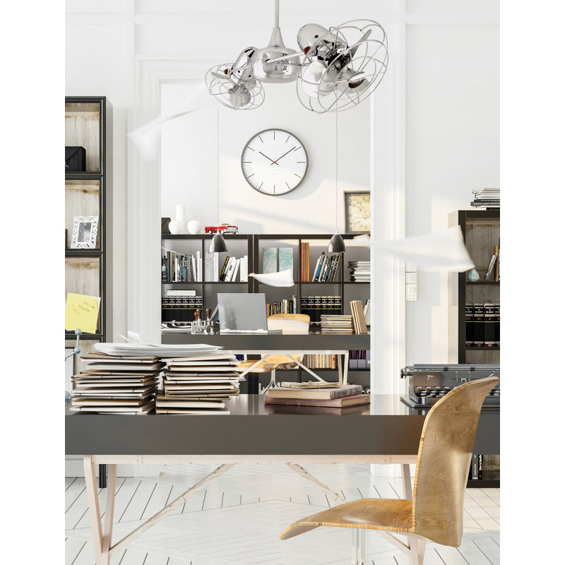 36" Duplo-Dinamico 6 Blade Ceiling Fan, Polished Chrome, 39" Wide