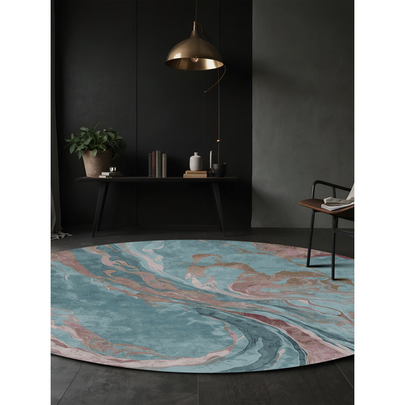 Tapis gris soyeux et moelleux, Rond 6 pi