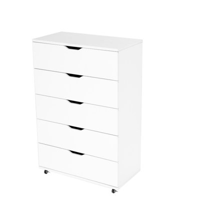 Commode mobile blanche à 5 tiroirs, armoire de rangement moderne pour chambre à coucher