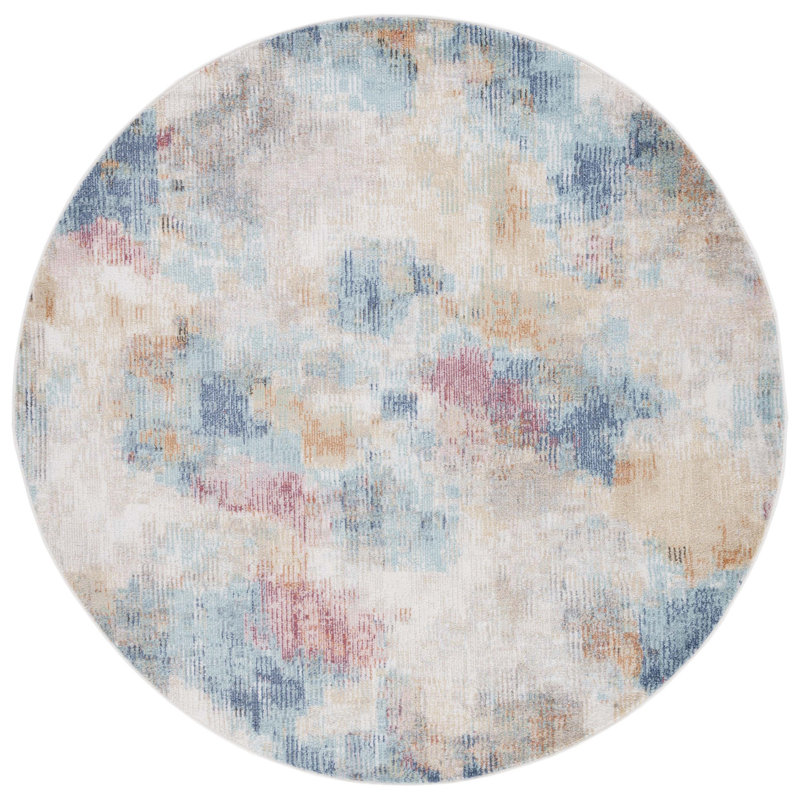 Tapis Graber Phoenix 508 en turquoise / rose doré, Rond 6 pi 7 po