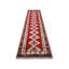 Tapis de couloir unique en laine noué à la main de style années 1960 de 3 pi 3 po x 13 pi 6 po en rouge / ivoire / bleu marine