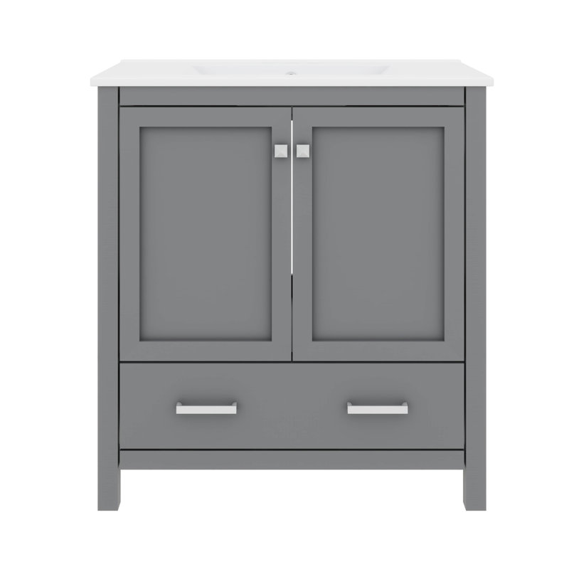 Ensemble de meuble-lavabo encastré 30 po avec 2 portes et 1 tiroir, 30", Ensemble central de 4 po, Gris