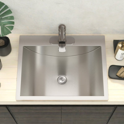 Lavabo de salle de bain en acier inoxydable 21 "x 17" avec bonde escamotable - Lavabo à conception hygiénique à finition lisse, facile à nettoyer