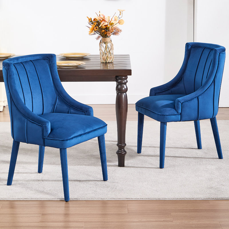 Milaynah Velvet Upholstered Dining Armchair , Blue, Blue