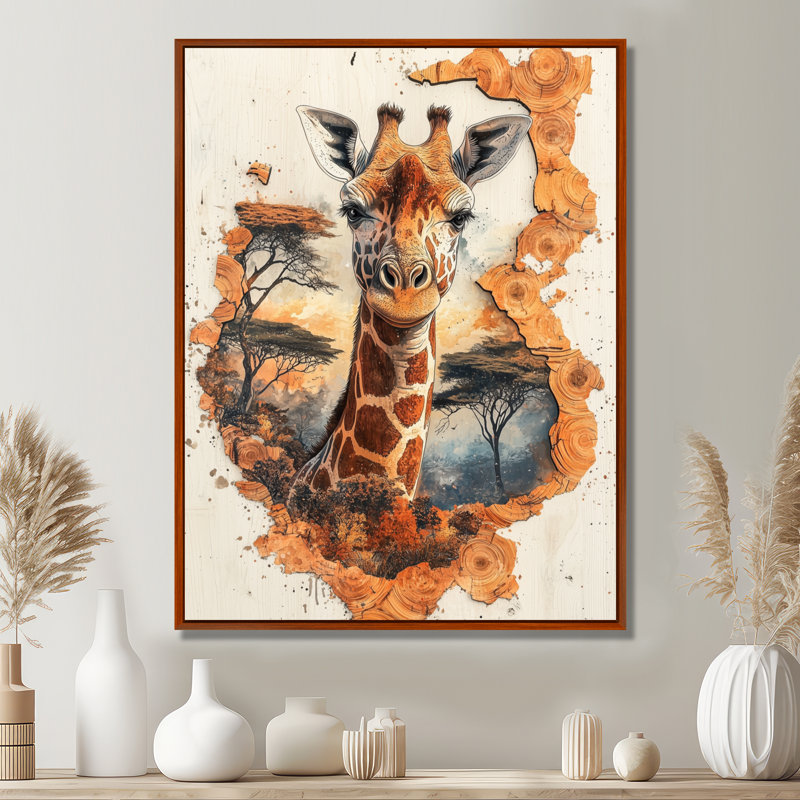 Gerafe girafe doux géant d'Afrique - impressions sur toile girafe, H 20 po x l 12 po, Impression encadrée sans passe-partout