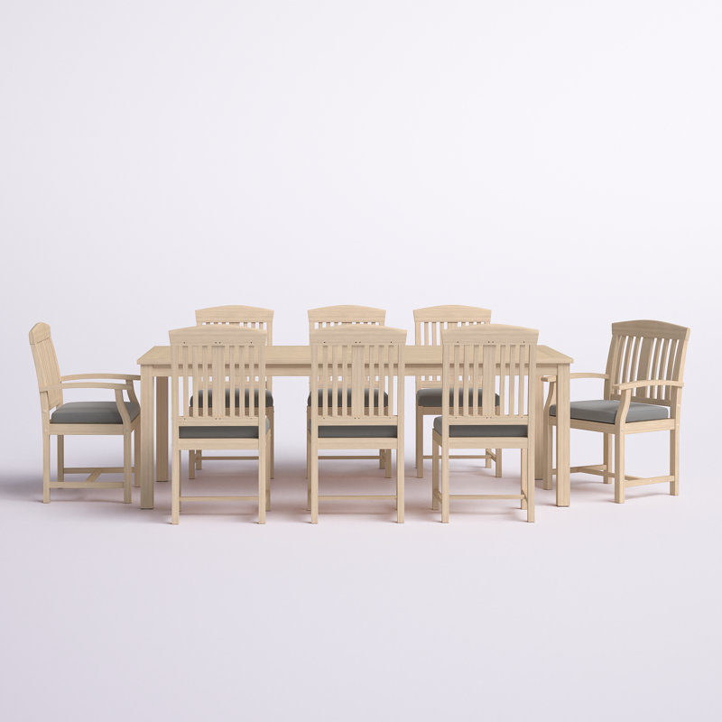Ensemble de salle à manger rectangulaire en acacia 8 personnes avec housses de coussin Sunbrella Paulet
