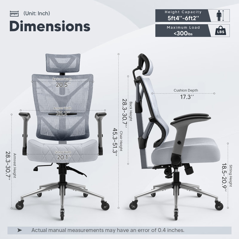 Kymberlie Ergonomic Mesh Task Chair with Headrest, Silver White