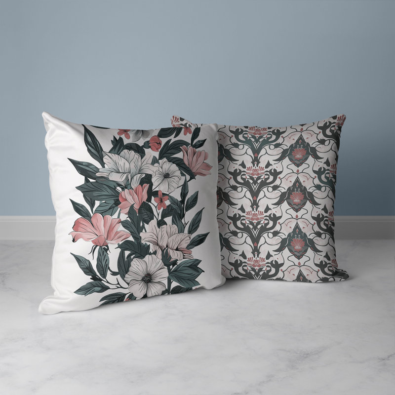 Coussin Divine, H 16 po x l 16 po, Vert/rose