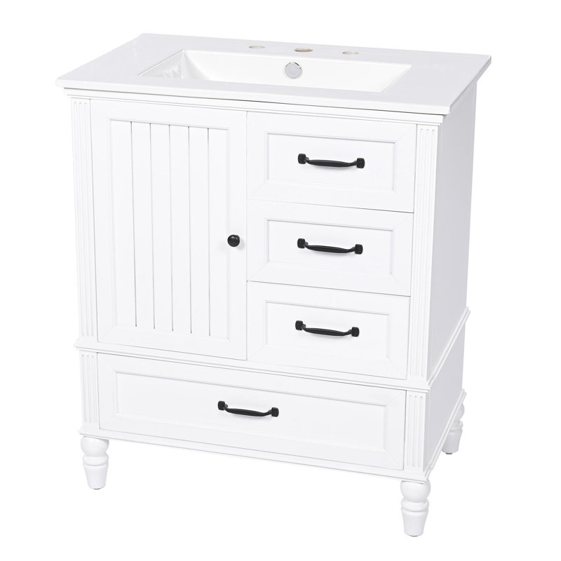 Meuble-lavabo de 30 po avec lavabo en céramique, Noir, Blanc