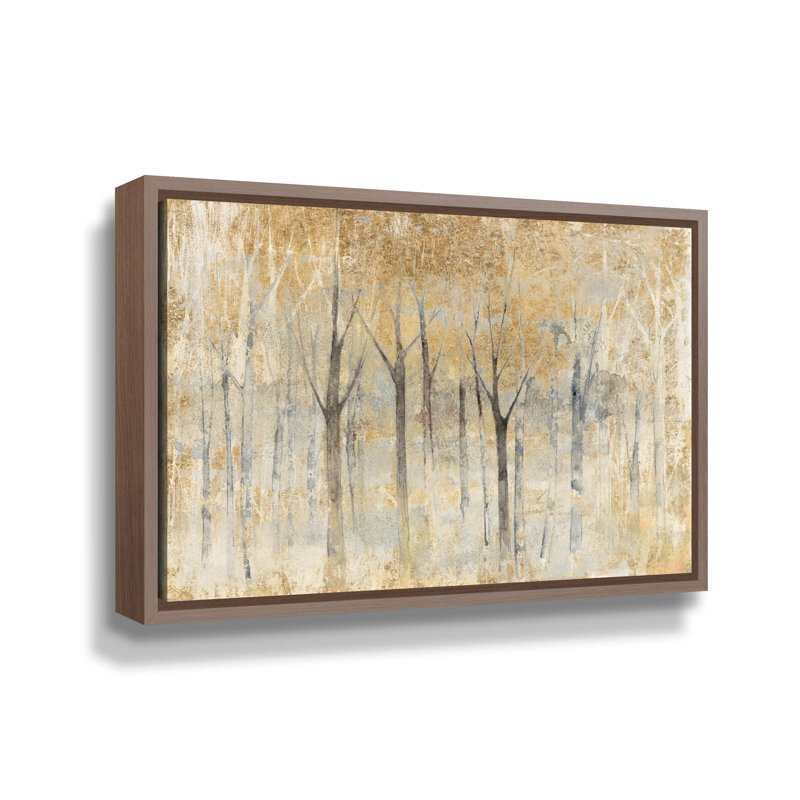 «Seasons End Gold», reproduction sur toile tendue, H 12 po x l 18 po x P 2 po, Cadre flottant en noyer