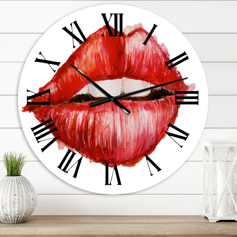 Valentines Day Red Woman Lips - horloge murale moderne, Surdimensionné