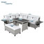 Ensemble de salle à manger de patio moderne 5 pièces, rotin durable avec tables extensibles, blanc