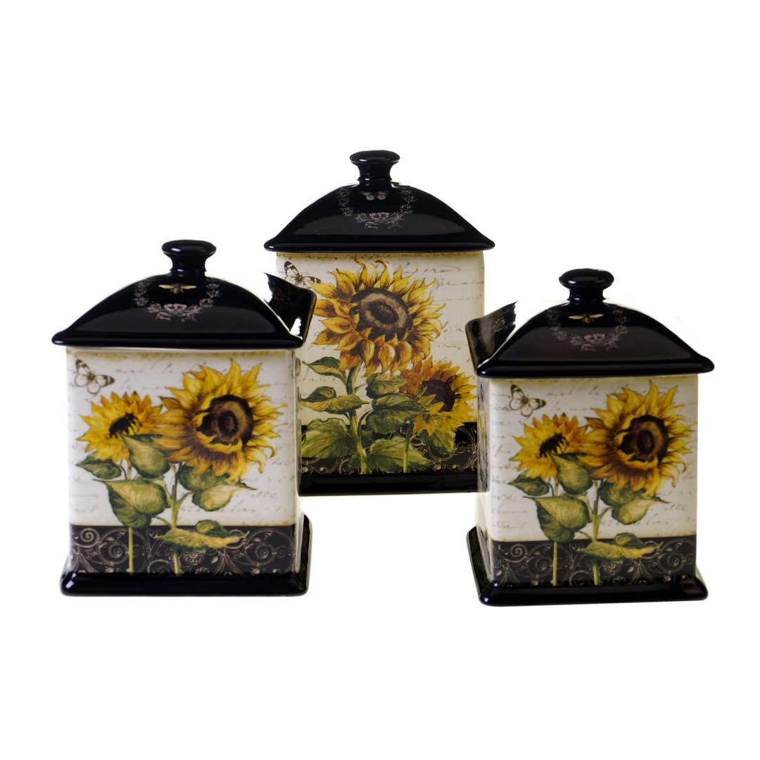 Certified International French Sunflowers 3-Piece Kitchen Canister Set Certified International
