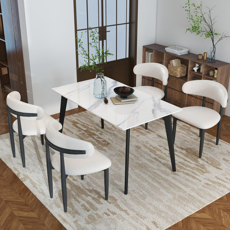 Ensemble de table de salle à manger 5 pièces Juvan, Beige/noir, Blanc neige, Noir