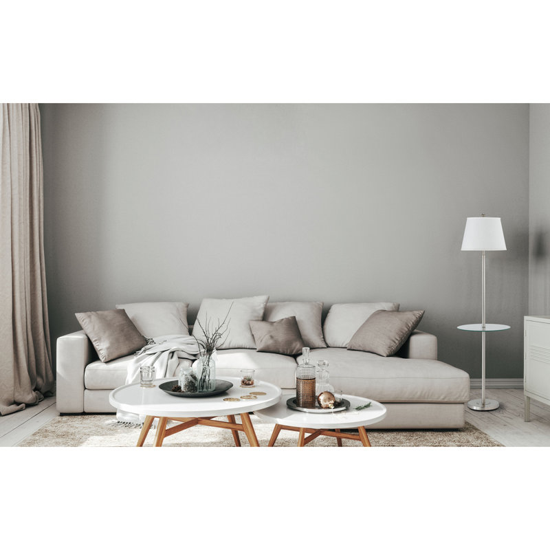 Lampe sur pied Andros avec plateau en verre, 152 cm de hauteur, acier brossé, 150 W, ampoule E26 à 3 intensités, abat-jour brun clair