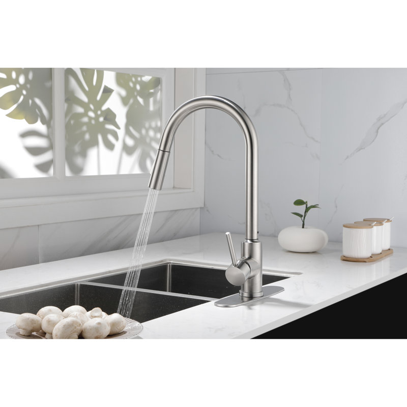 Brushed Nickel Kitchen Faucet Pull Down - Stainless Steel Construction, 360 Swivel High Nozzle For Seamless Water Delivery, Single Handle Easy Control, Corrosion Surface Steel, Rotatable Smooth Flow,