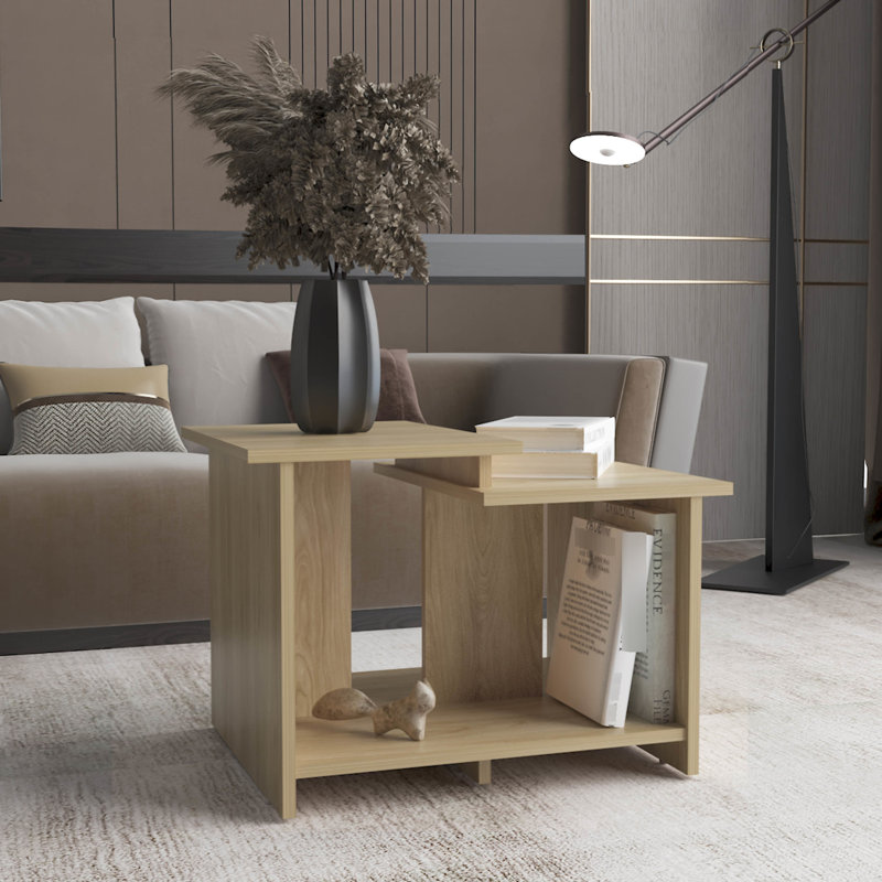 Table basse moderne en chêne avec tablette ouverte, réunion de bureau compacte et pratique pour la maison, Chêne