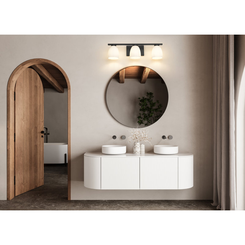 Coiffeuse Mateo, Noir mat, H 6,5 po x l 24 po x P 6,5 po, Trois lumières