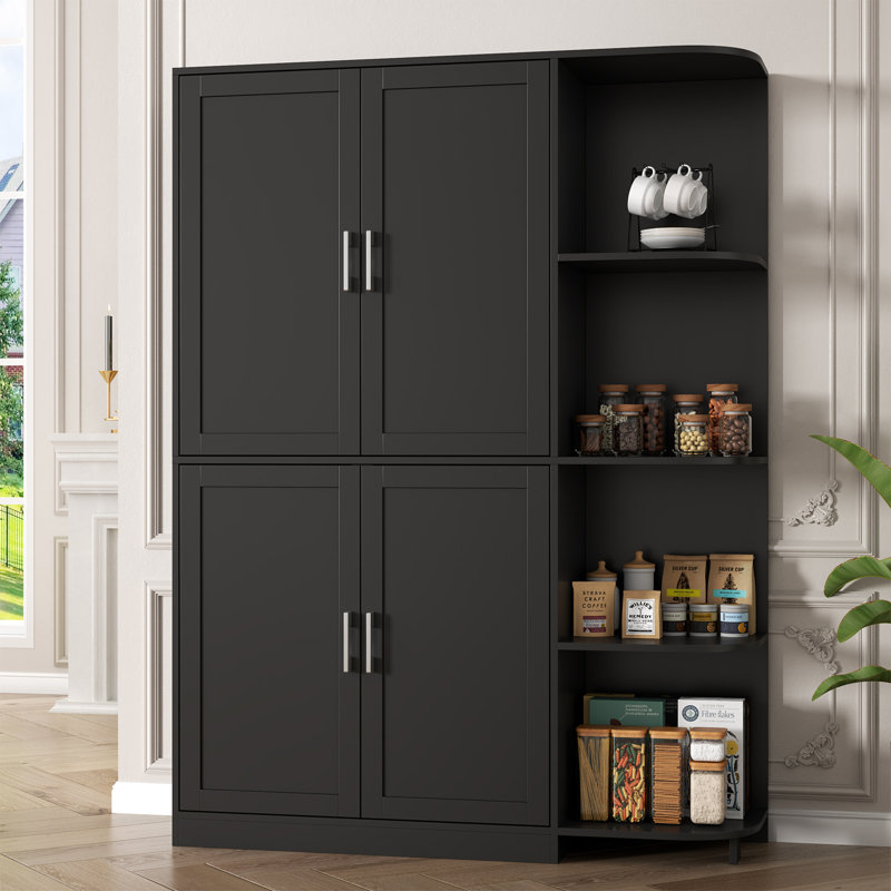 Kitchen Pantry Storage Cabinet, Food Pantry Cabinet With Doors & Adjustable Shelves, 64" Freestanding Cupboard, Tall Kitchen Cabinet With 5-Tier External Shelf For Kitchen, Dining Room