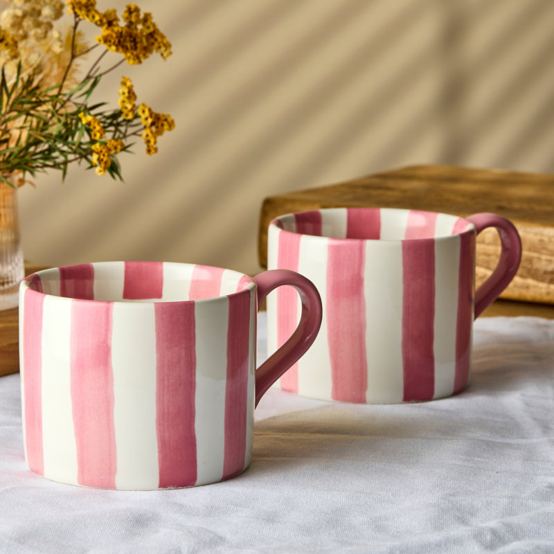 Stripes Stoneware Coffee Mug, Pink