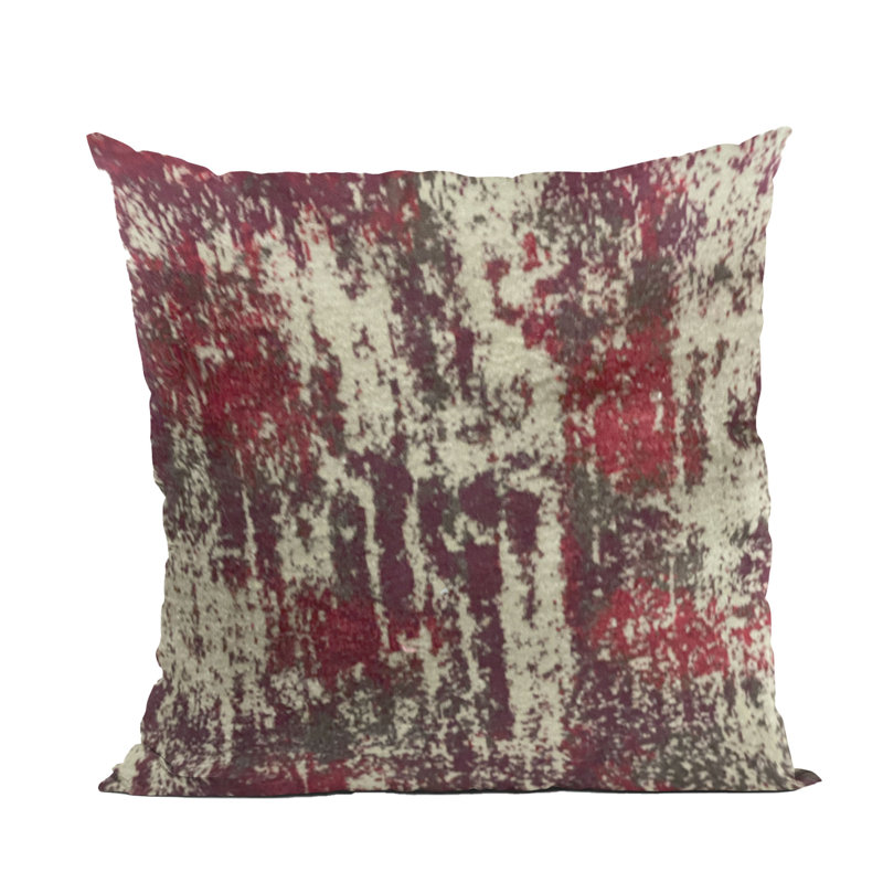 Coussin décoratif en velours Plutus, Carrée, Ikat rouge / beige, H 26 po x l 26 po