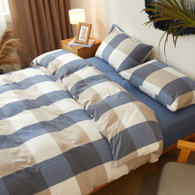 Ensemble de housse de couette en vichy / tissu écossais 100% coton délavé très doux et respirant Lifeetown