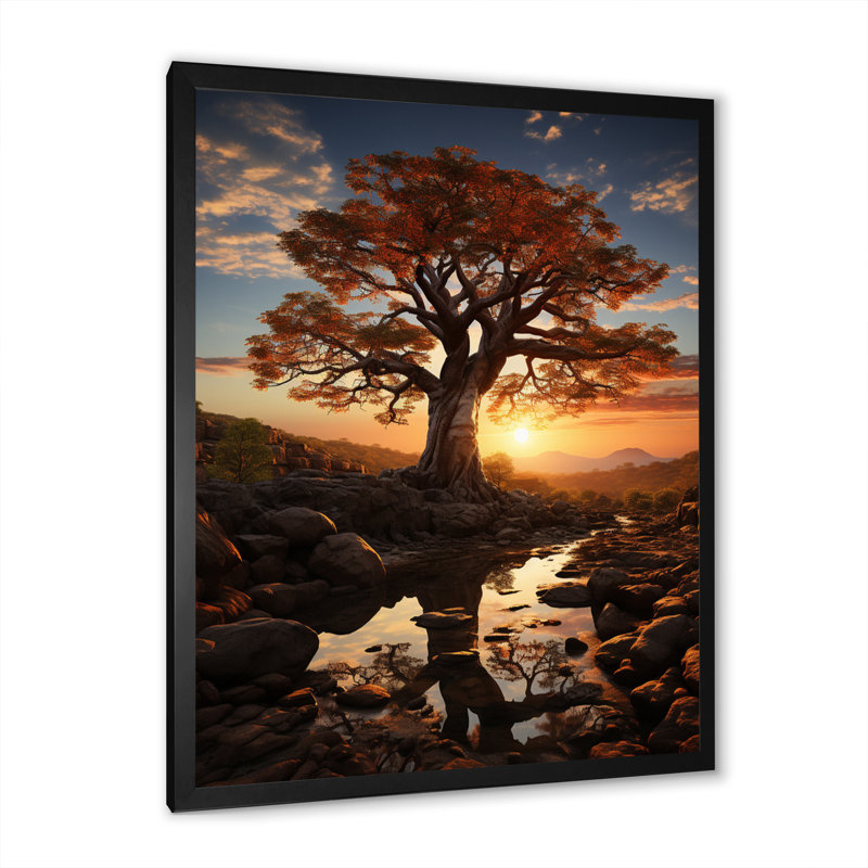 Ladijah African Baobab Tales III sur toile, Cadre photo noir simple, H 20 po x l 12 po x P 1 po