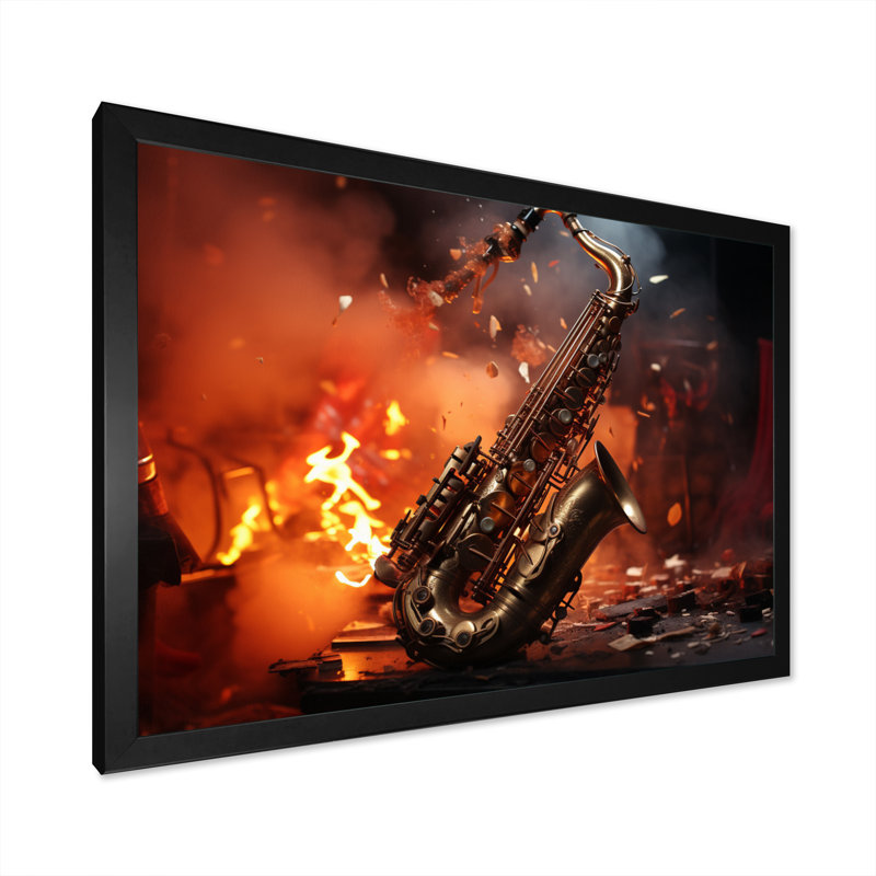 Outils de saxon de feu orange et noir de la Chine - impression, H 16 po x l 32 po x P 1 po, Cadre simple noir