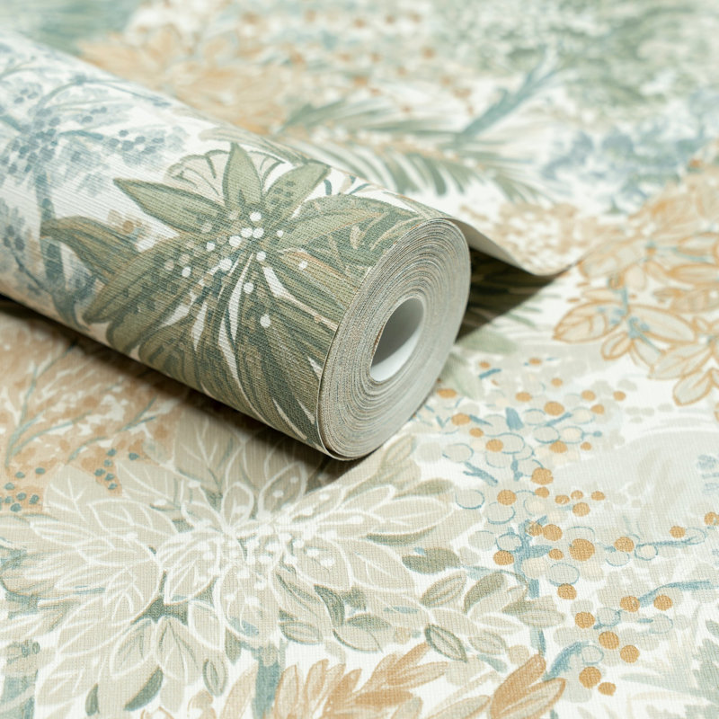 Inia Collection All-Over Floral Bloom Wallpaper Roll, Beige