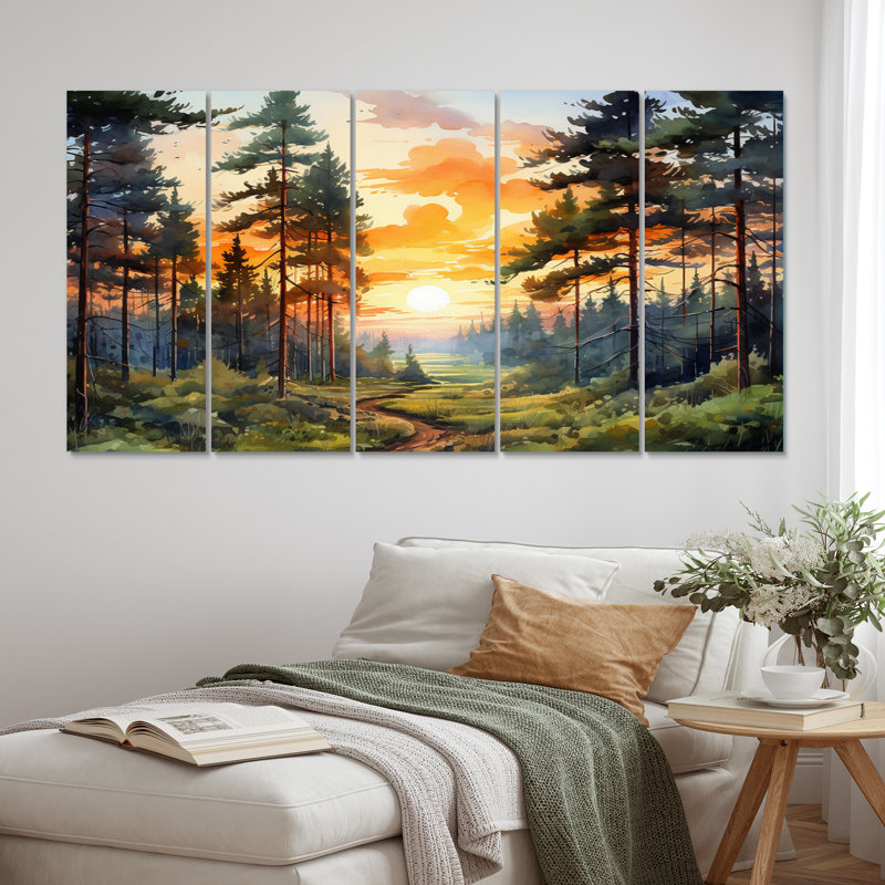 «Pine Tree Sunset Glow I» sur toile, reproduction de 5 pièces